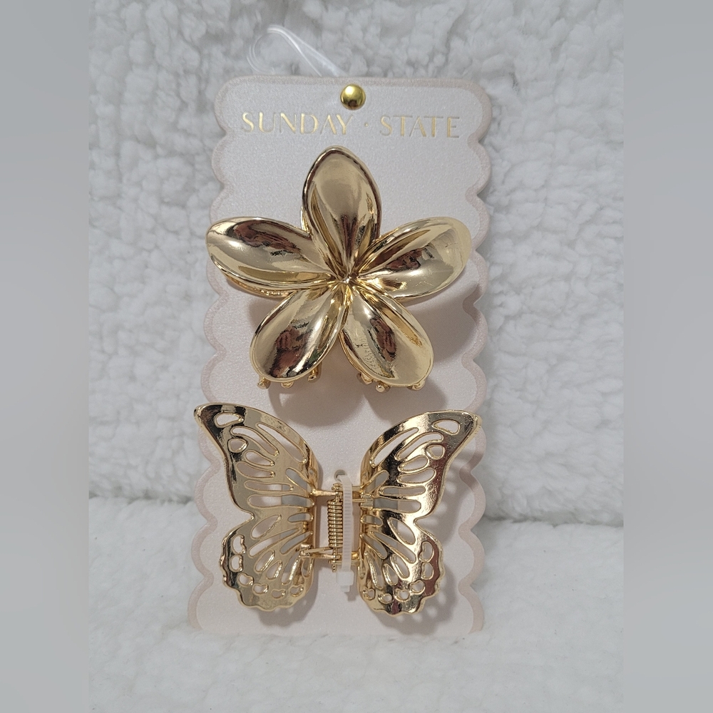 Sunday State Gold Flower and Butterfly Hair Clip Set